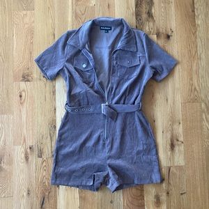 Belted zip up romper